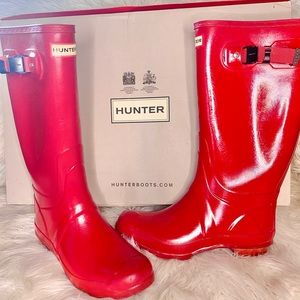 Women’s Hunter Boots Wide Calf Gloss Red 8